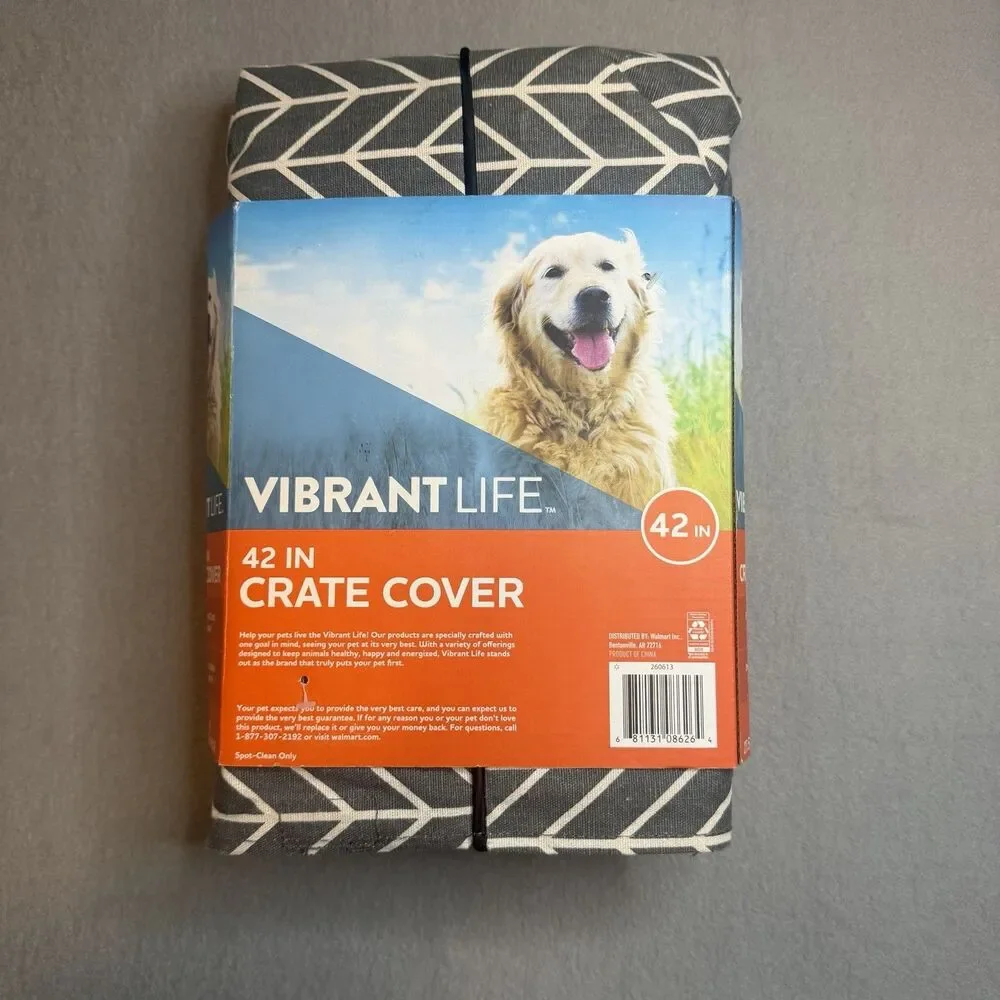Vibrant Life 42” Dog Crate Cover Gray White Chevron Kennel Cage Cover NEW